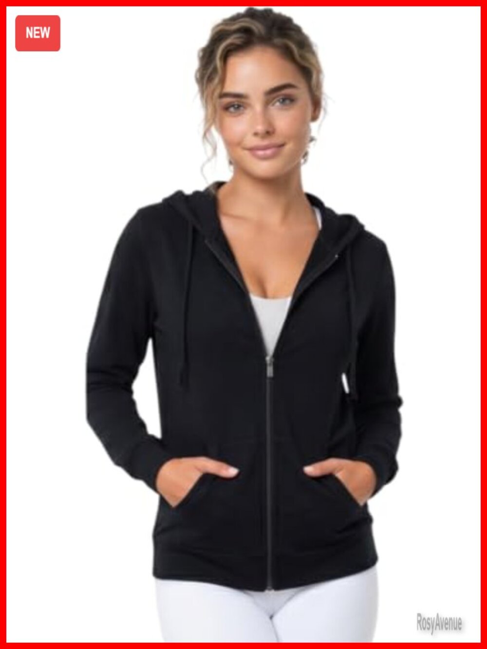 Women's Cotton Lightweight Hoodie Pullover Zip Jacket Kangaroo Pocket